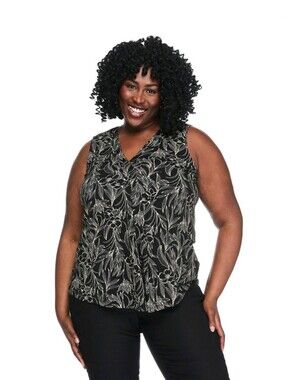 Lane Bryant Plus Size 6X Black Floral Sleeveless Pleated Top – NWT